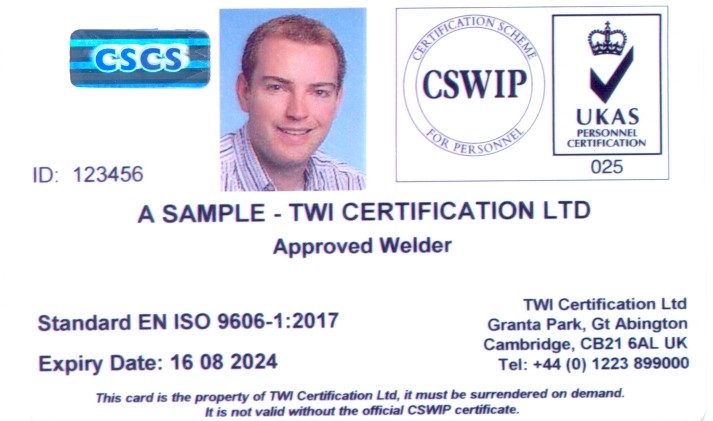CSWIP card front
